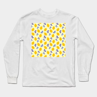 Yellow lemon pattern with blue leaves Long Sleeve T-Shirt